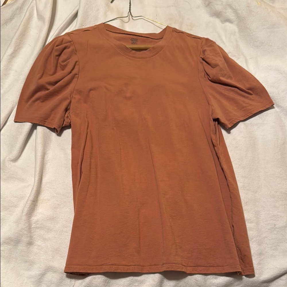Brown Short Sleeve Tee with Puff Sleeves